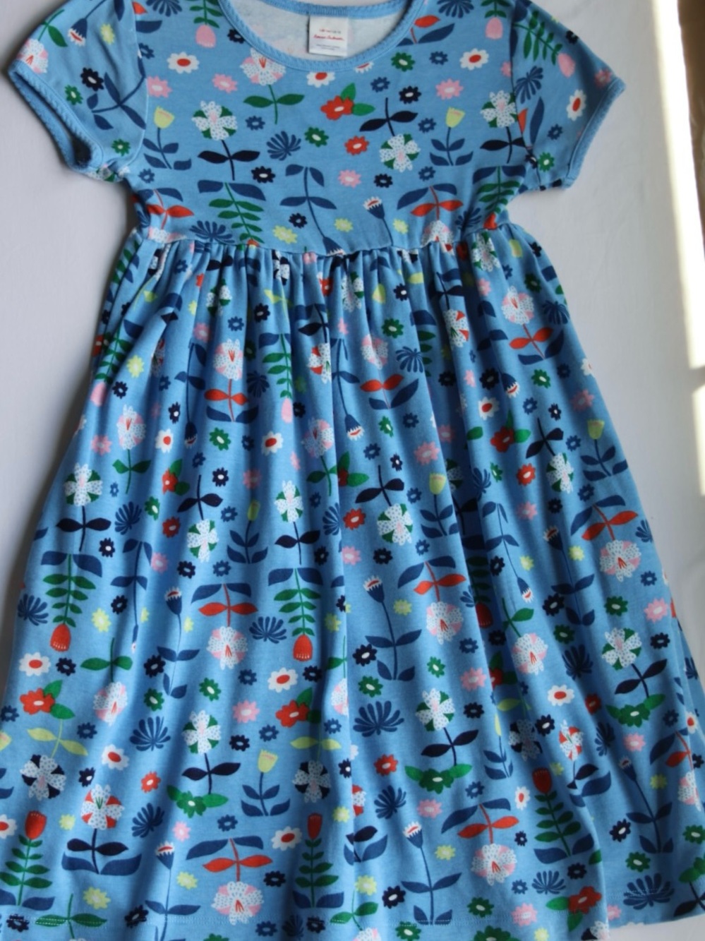 Hanna Andersson Light Blue Floral Knit Dress with Multicolor Print Size 10